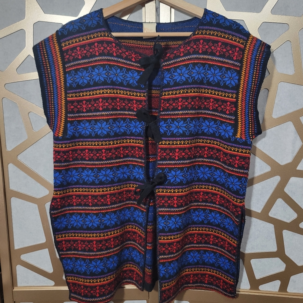 VINTAGE IT'S PURE GOULD Seater Vest Fair Isle Stripe Pattern Multicolored